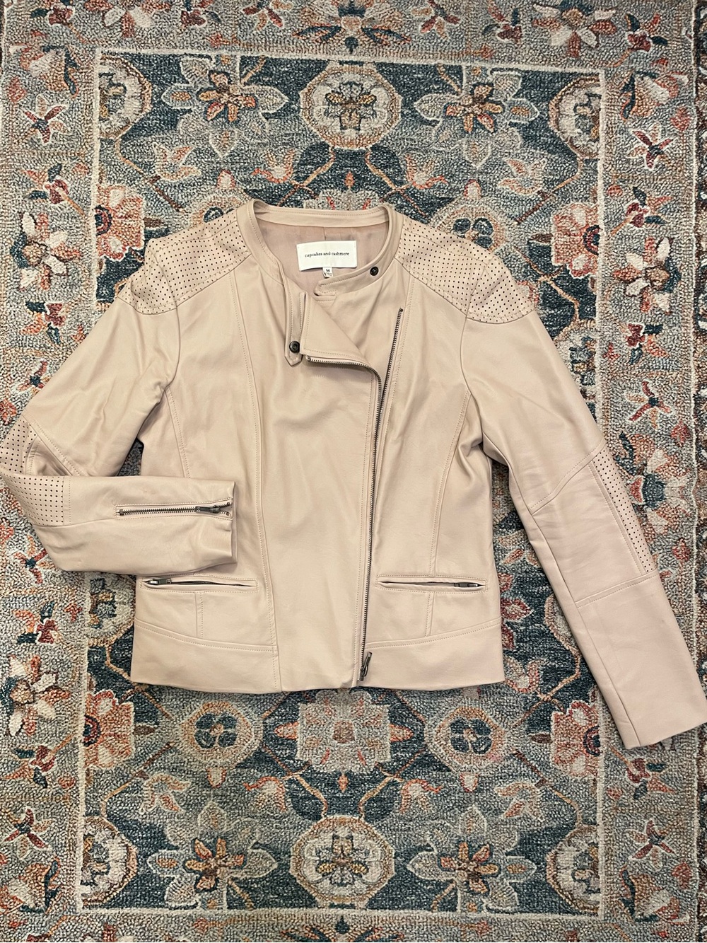 cupcakes & cashmere Pale Blush Perforated Leather Moto Jacket
